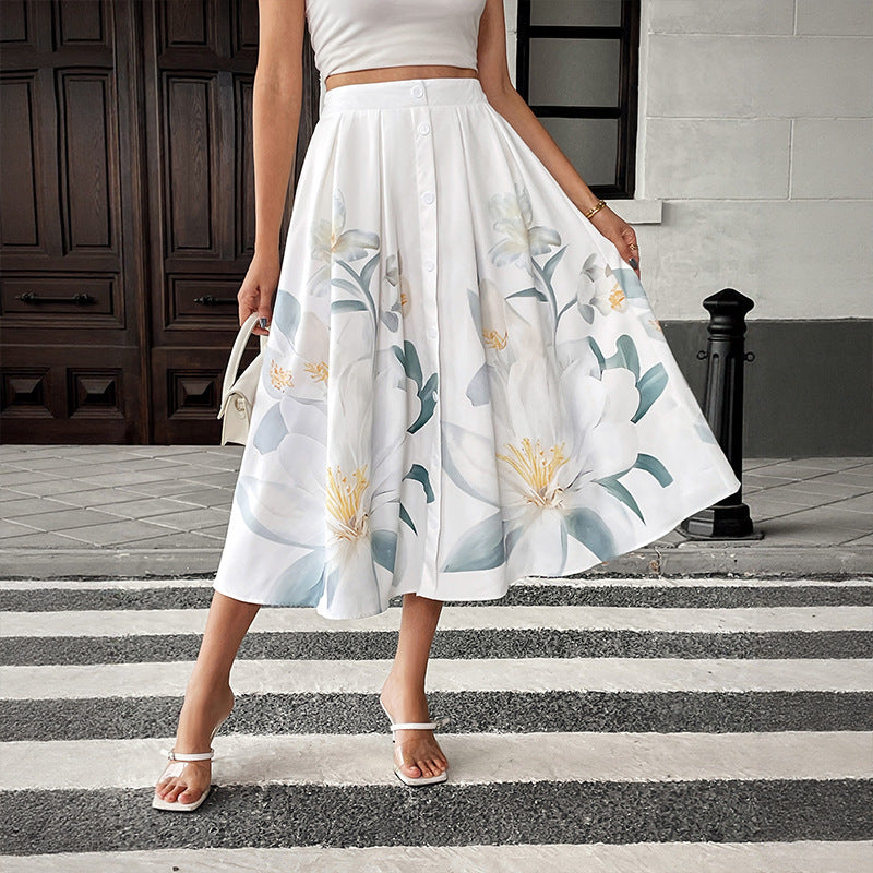 Lune London Women's A-line Midi Skirt with Floral Print