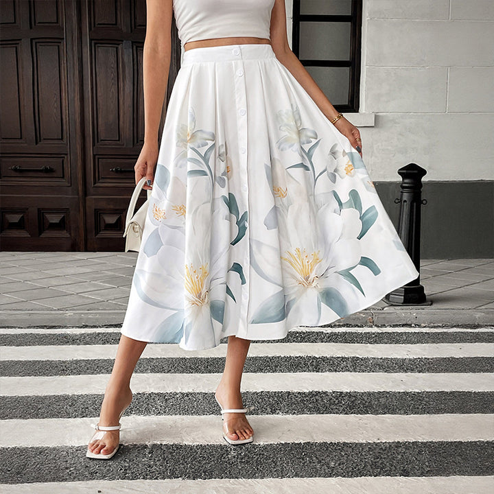 Lune London Women's A-line Midi Skirt with Floral Print
