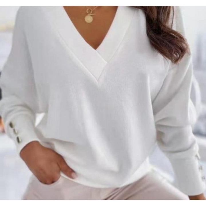 Casual women's V-neck sweater in soft cotton blend Lune London