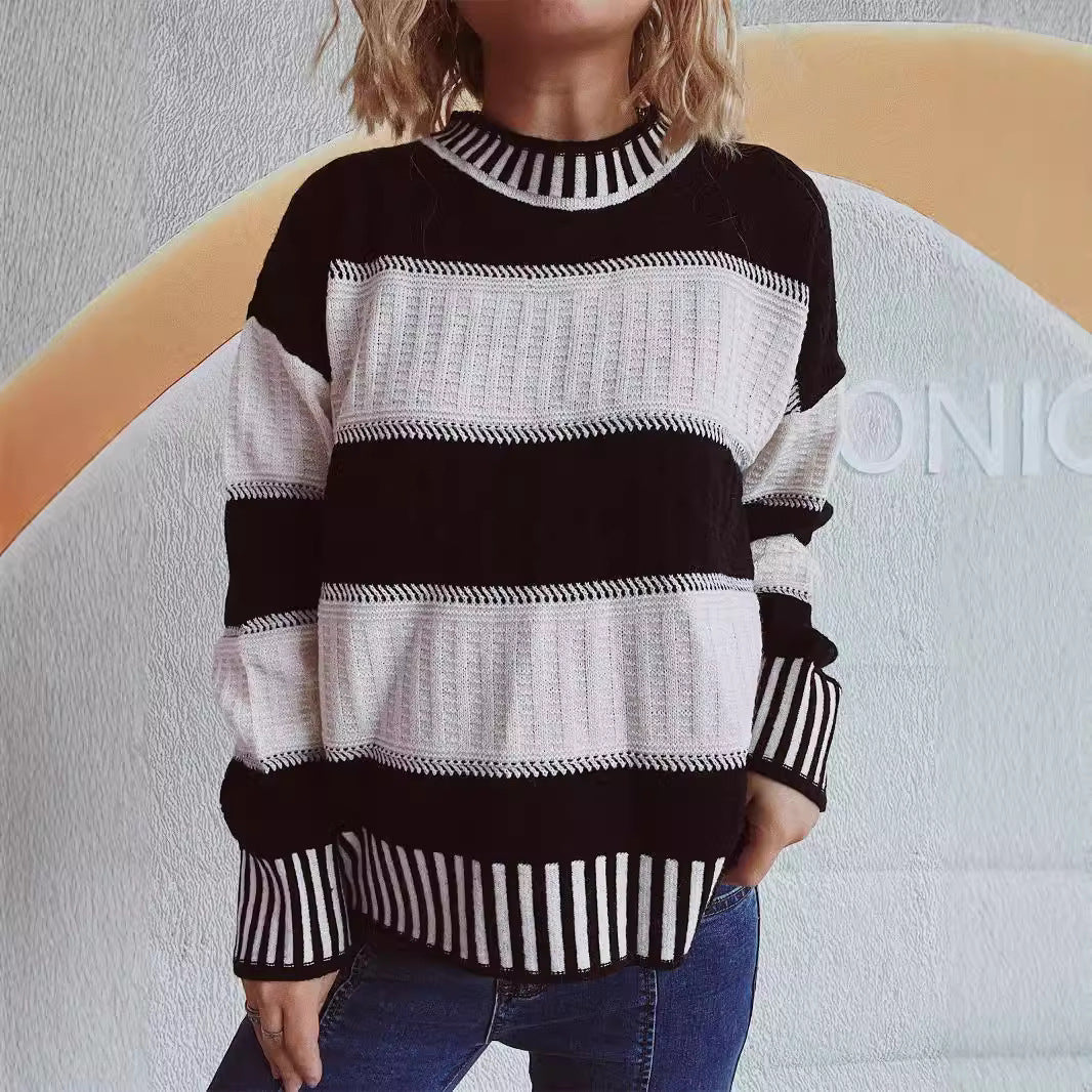 Pull en tricot élégant pour femmes avec un motif rayé unique et de hauts bords Chic & Stil
