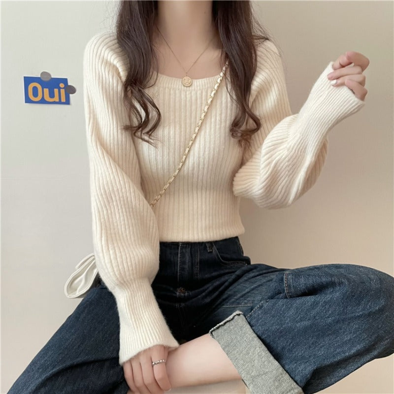 Pull en tricot côtelé décontracté pour femmes avec des manches larges Chic & Stil