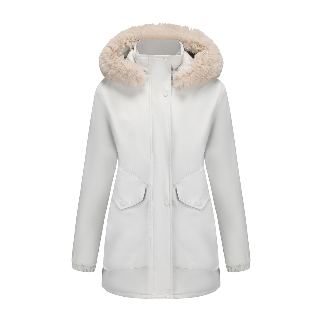 Ladies waterproof parka jacket with cozy faux fur collar Lune London
