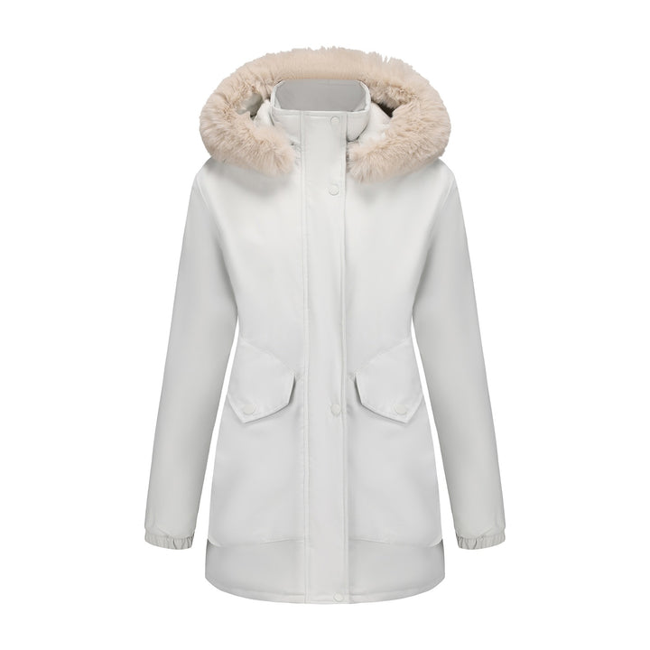 Ladies waterproof parka jacket with cozy faux fur collar Lune London