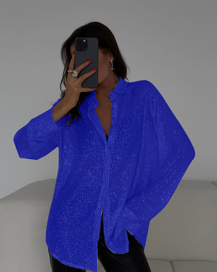 Ladies Glittering Blouse with Shimmering Texture and Casual Cut Lune London
