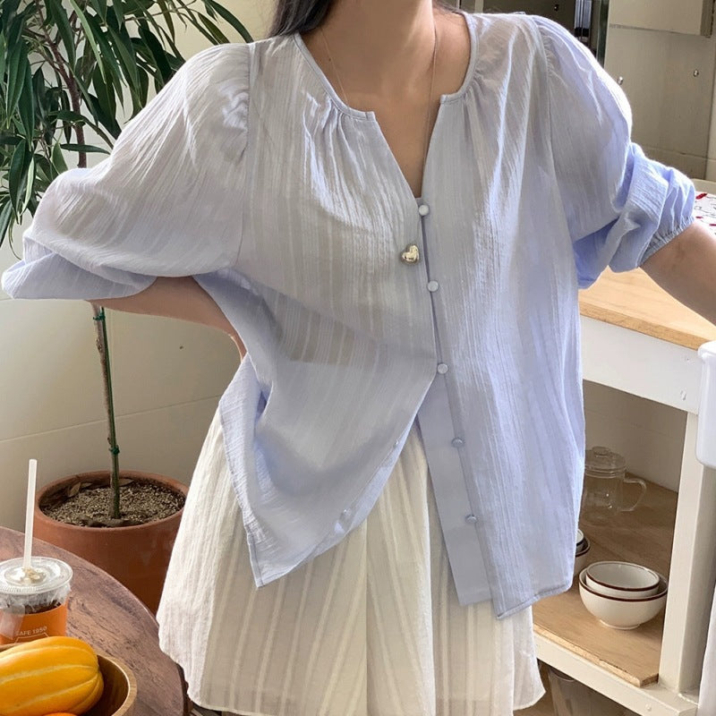 Ladies Relaxed Fit Puff Sleeve Button-Up Shirt Lune London