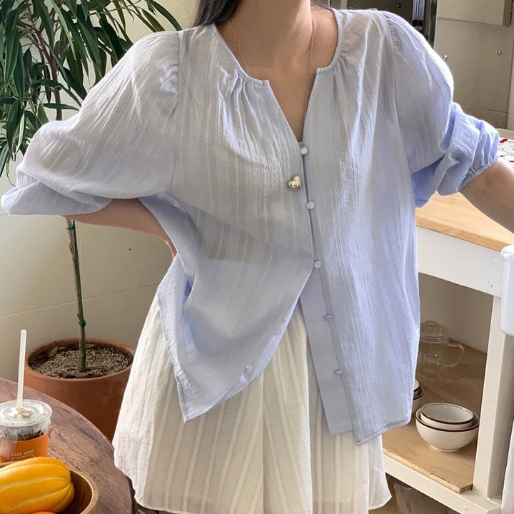 Ladies Relaxed Fit Puff Sleeve Button-Up Shirt Lune London