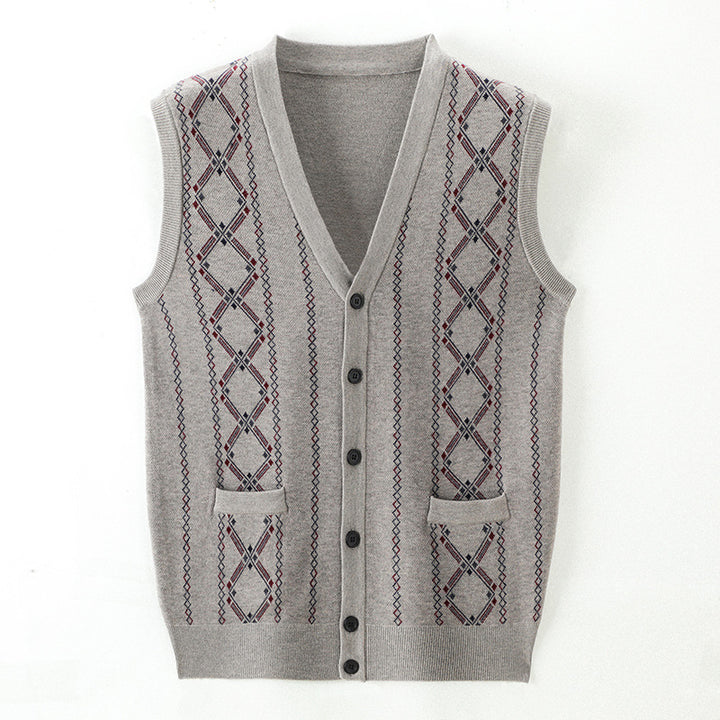 Elegant knitted vest for men with diamond pattern and shawl collar Lune London