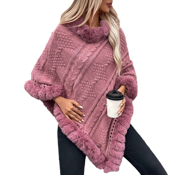 Ladies cozy knit poncho with plush velvet trim Lune London