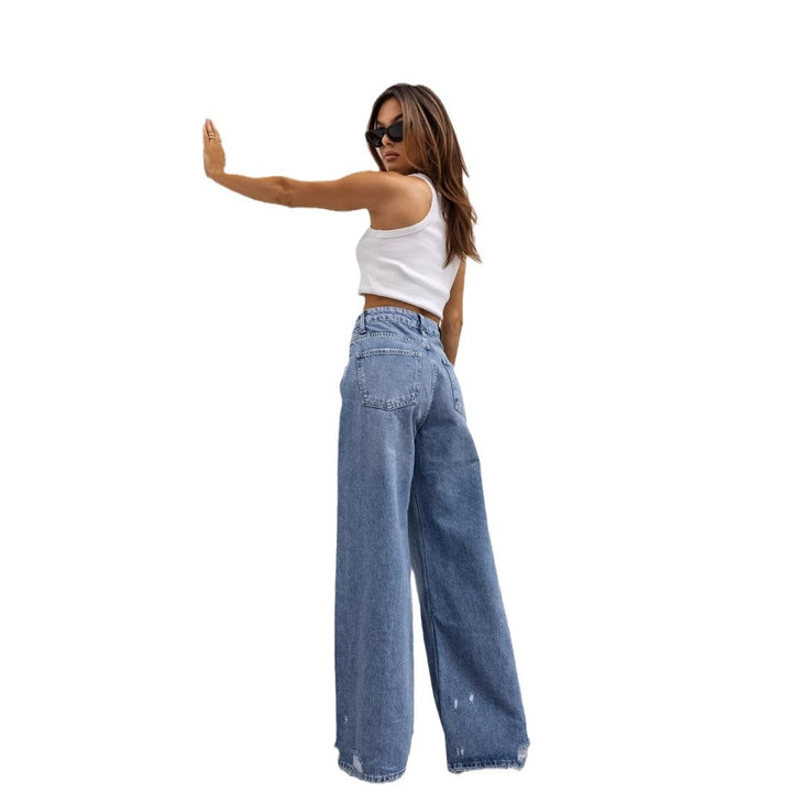 High-waisted wide-leg jeans for women with ripped details Lune London