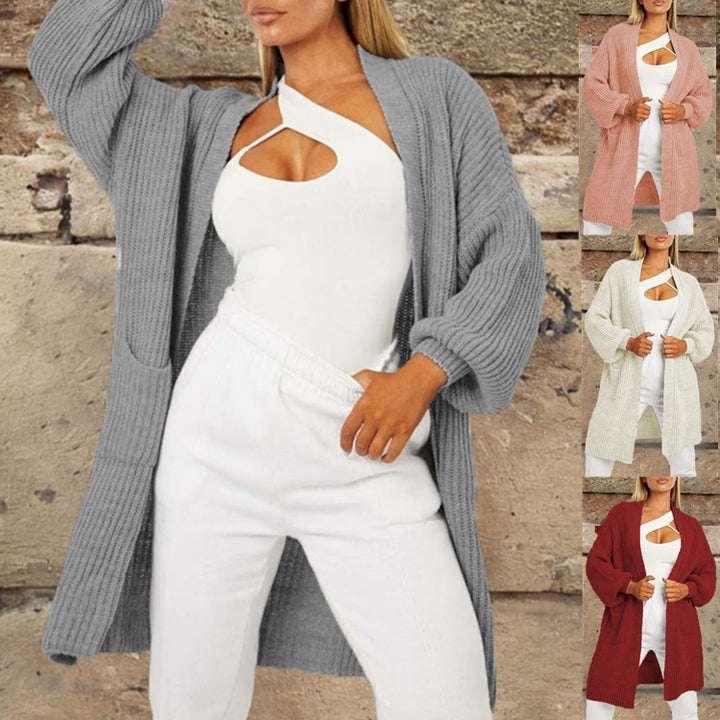 Women's knit cardigan with deep V-neck and generous pockets Lune London