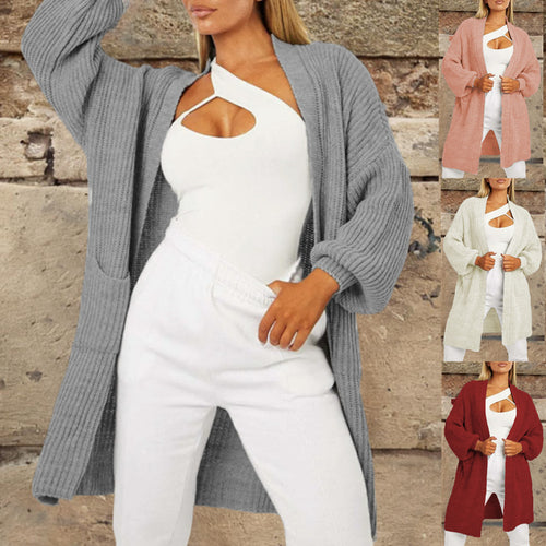Women's knit cardigan with deep V-neck and generous pockets Lune London