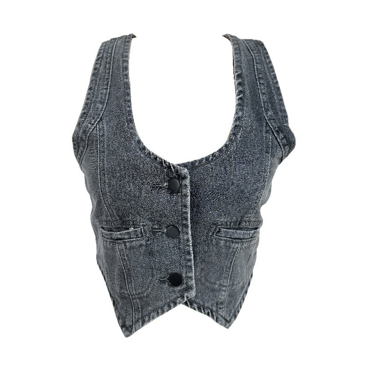 Women's denim vest with modern V-neck and practical pockets Lune London