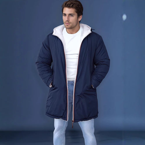 Reversible quilted coat for men with hood and practical pockets Lune London