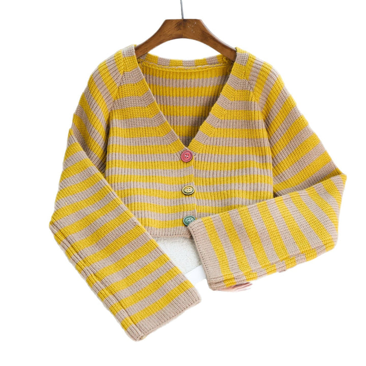 Lady Crop Cardigan with colorful buttons and a trendy striped pattern Lune London