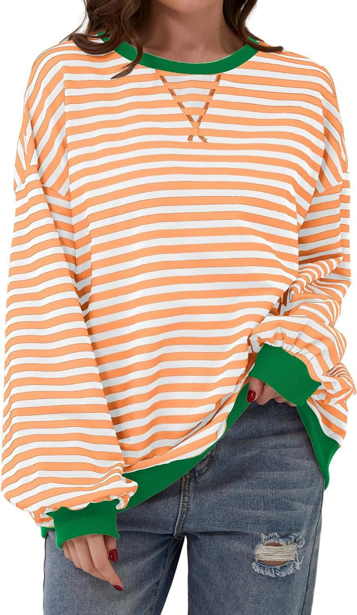 Women casual sweater with striking striped pattern and elastic edges Lune London