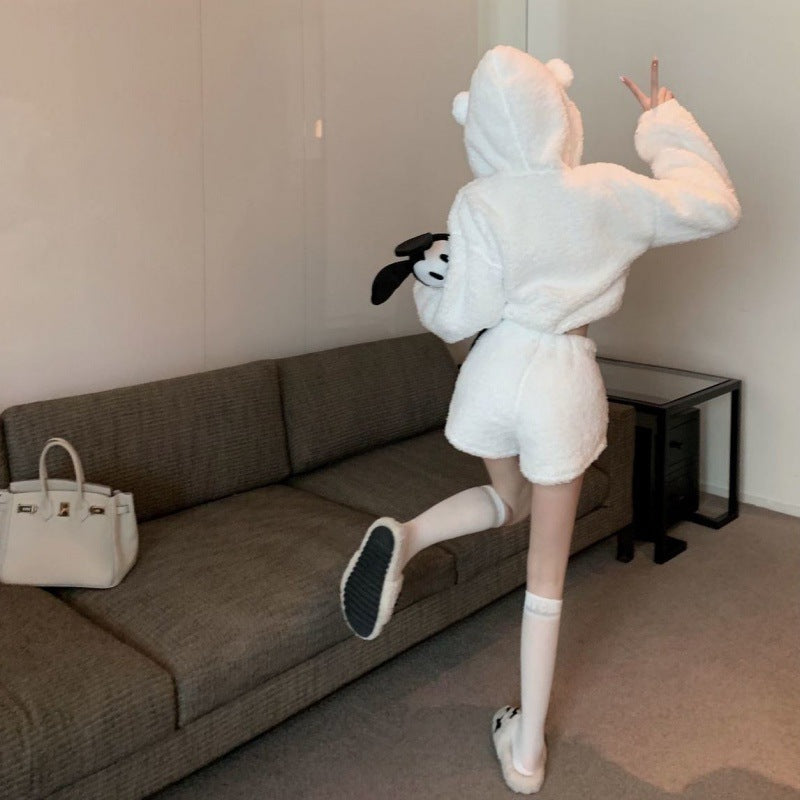 Women's cozy hoodie set with ears and elastic waistband