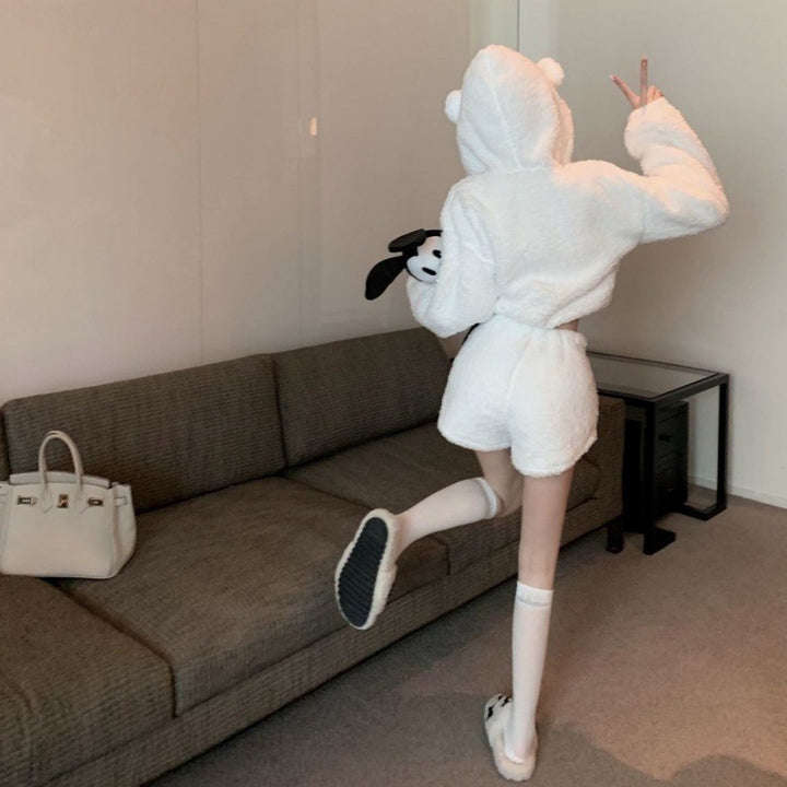 Women's cozy hoodie set with ears and elastic waistband