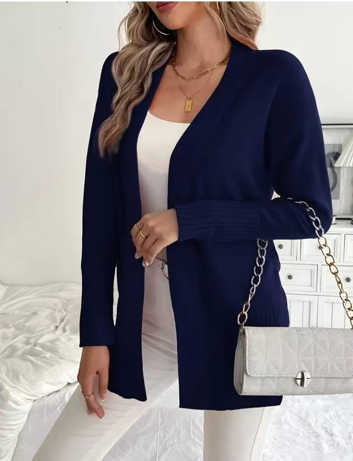 Ladies Long Knit Cardigan with fine ribbed details and a relaxed fit Lune London