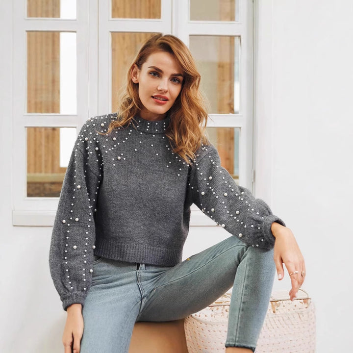 Elegant sweater for women with bead details and puff sleeves Lune London