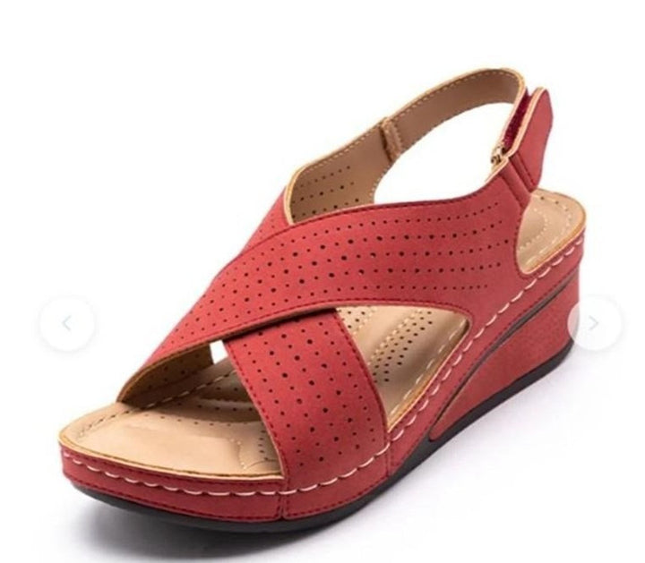 Wedge sandals for women with perforated details and adjustable strap Lune London