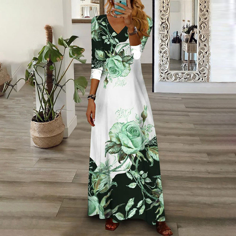Maxi dress for women with floral design and V-neck Lune London