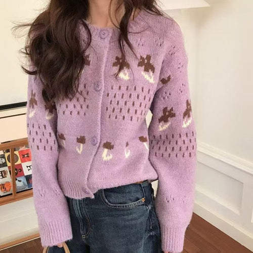 Ladies' knit jacket with playful animal print and button closure Lune London