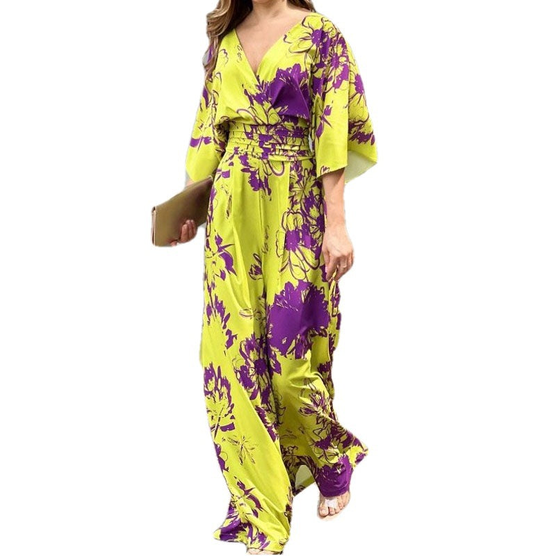 Femmes Combinaison Élégante en Design Floral avec Jambe Large Chic & Stil