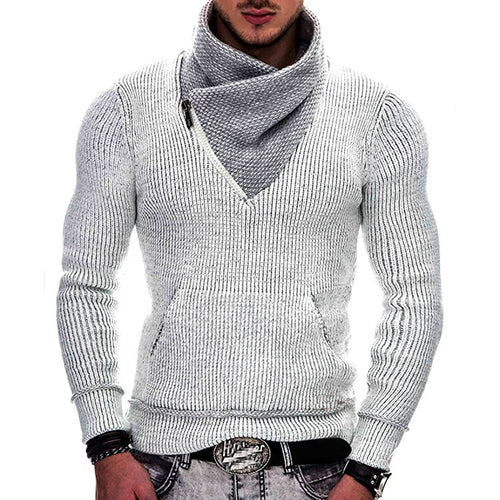 Men's Long Sleeve Hooded Sweatshirt with Asymmetrical Zip Closure and Structured Knit Design Lune London