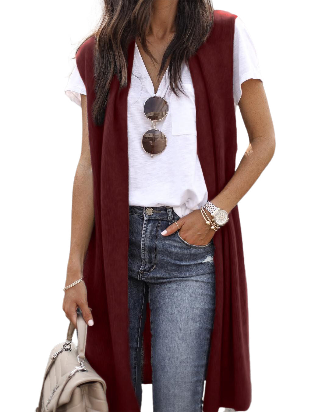 Women's Knitted Vest In A Casual Oversized Design with Open Fronts and Short Sleeve Length Lune London