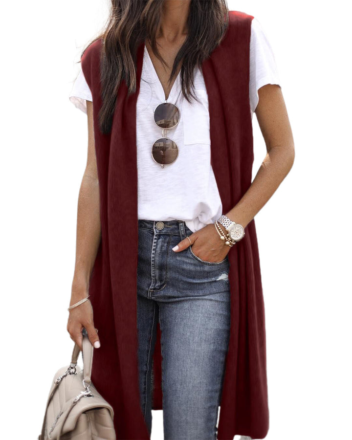 Women's Knitted Vest In A Casual Oversized Design with Open Fronts and Short Sleeve Length Lune London
