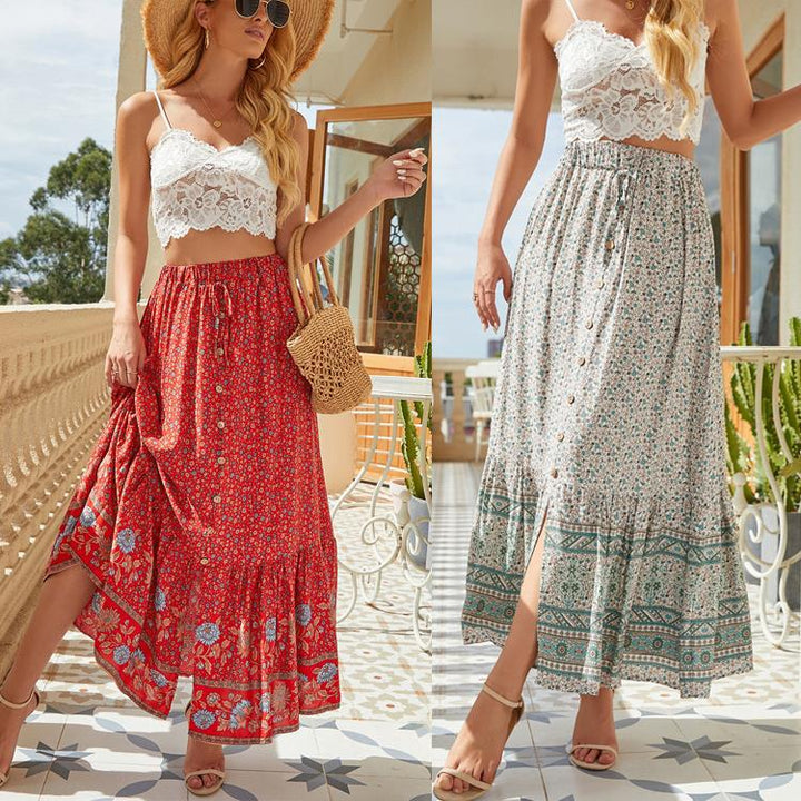 Summer dresses for women long, floral with elastic waist and ruffle finish Lune London
