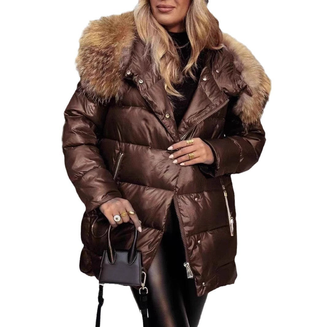 Women's Winter Down Jacket with Detachable Hood and Luxurious Fur Collar Lune London