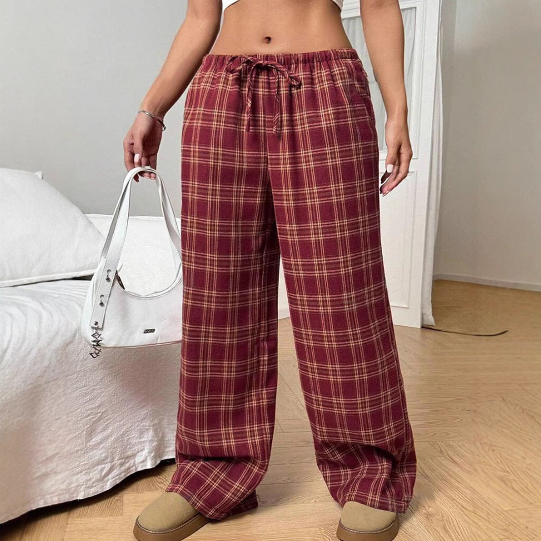 Casual tartan pants for women with a wide cut and elastic waistband Lune London