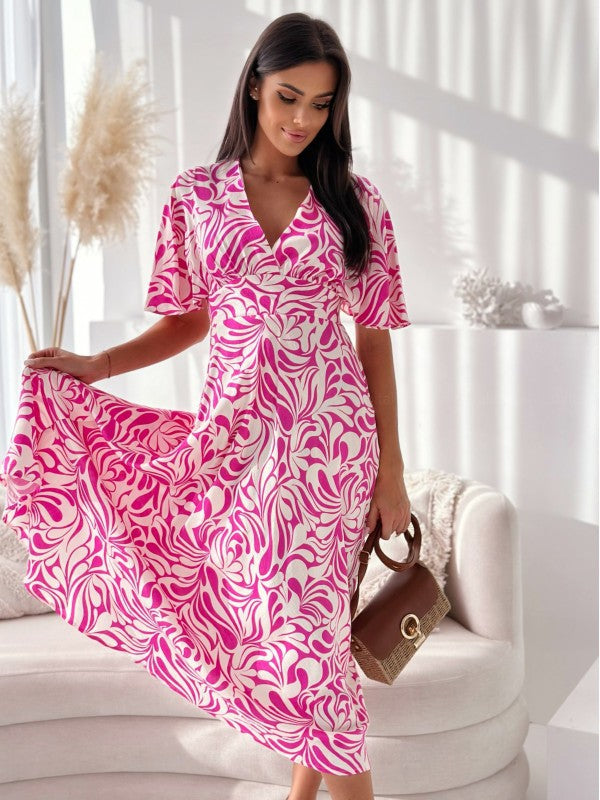 Ladies Elegant High Slit Floral Wrap Dress Lune London