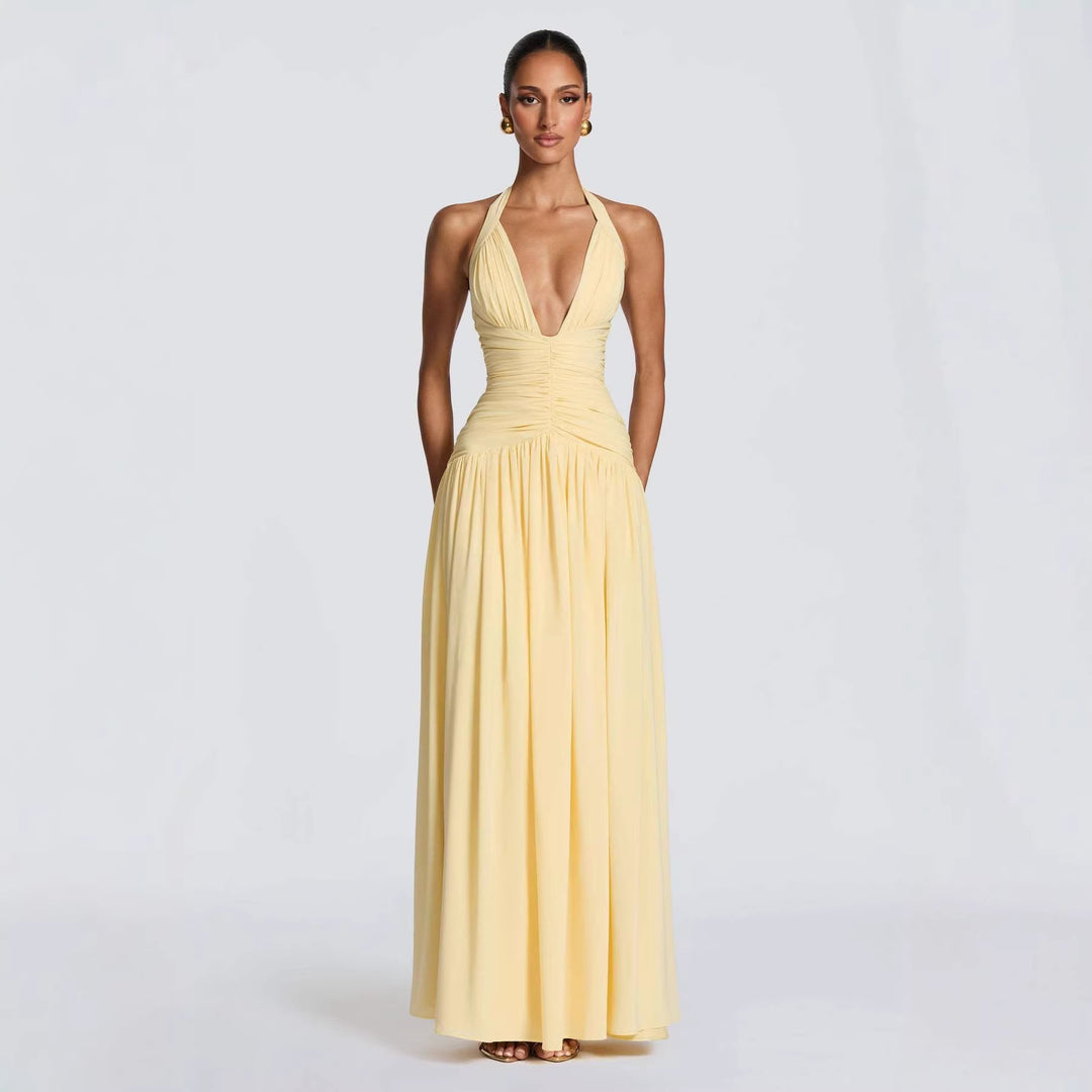 Women's Elegant Maxi Dress with Strapless Neckline and Sophisticated Draping Lune London