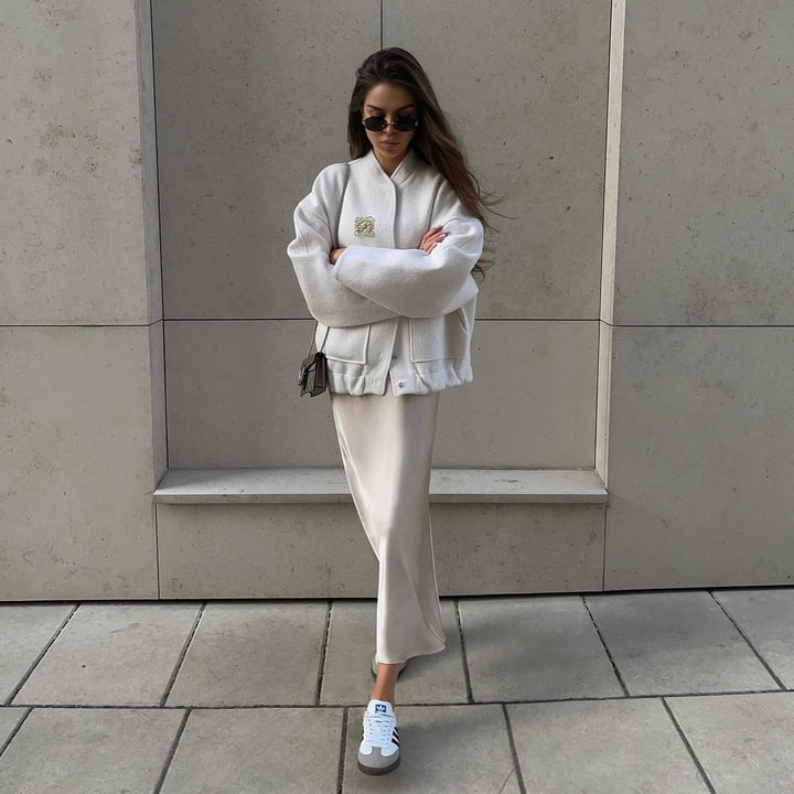 Oversized sporty jacket for women with elegant button details and a relaxed fit Lune London
