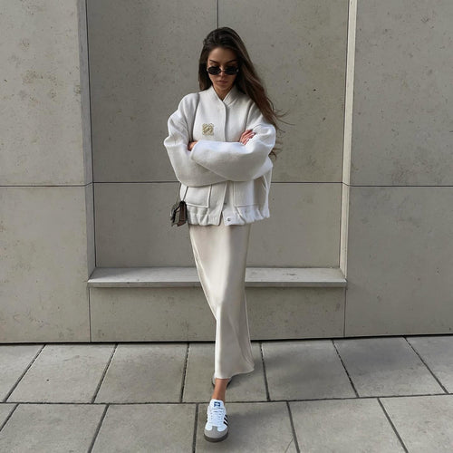 Oversized sporty jacket for women with elegant button details and a relaxed fit Lune London