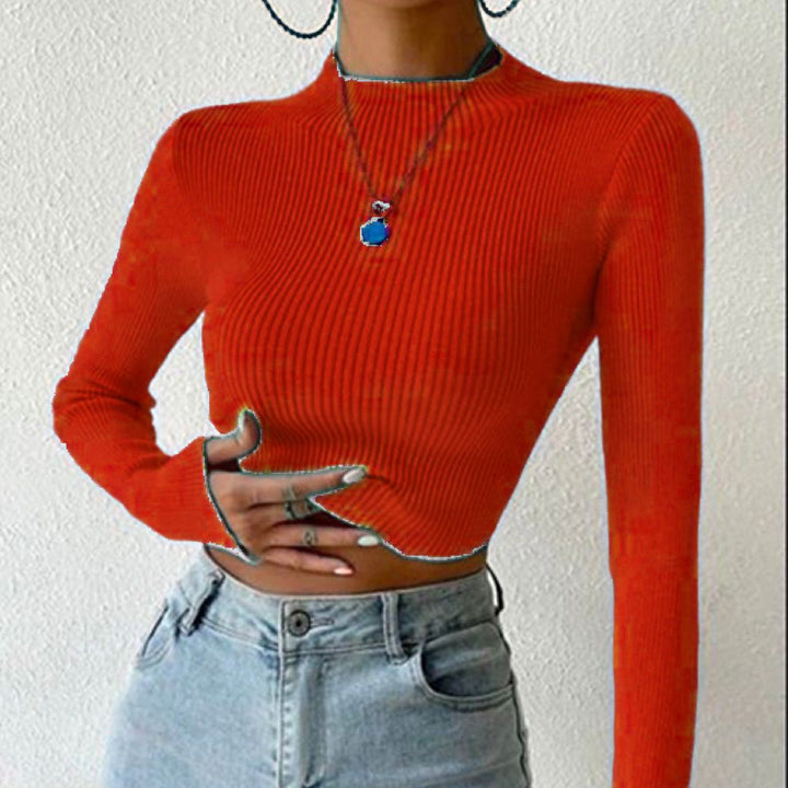 Fine knit pullover for women with trendy high collar and wave-free design Lune London