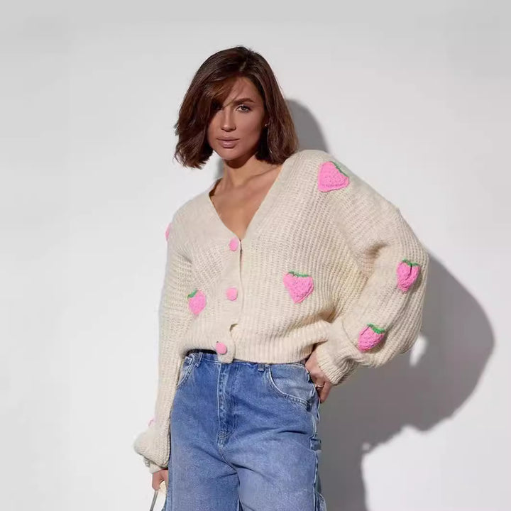 Lady cardigan with fruit application design Lune London
