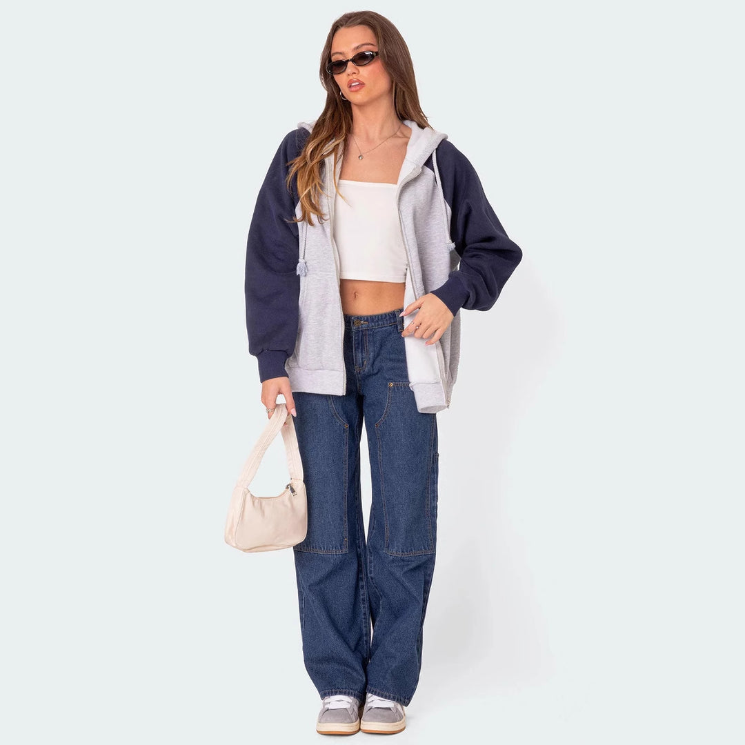 Women's Wide Cut Utility Jeans with Practical Pockets and High Waist