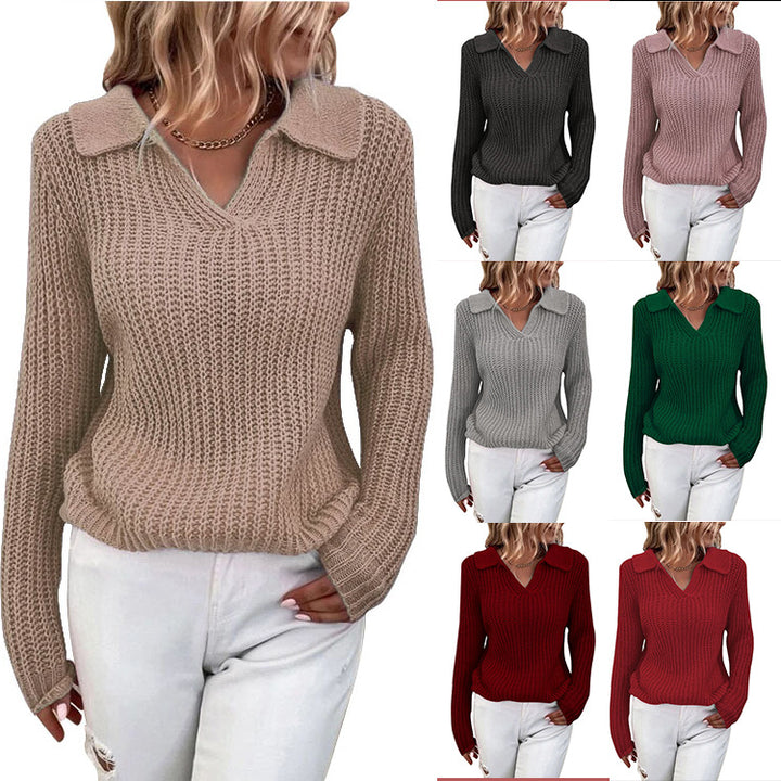 Knitted sweater for women with structured design and modern V-neck Lune London