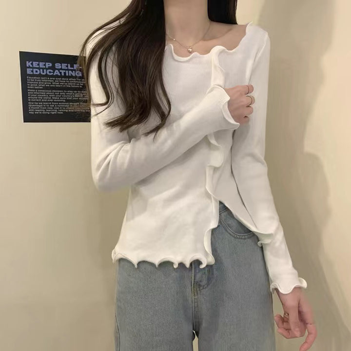 Haut Élegant pour Femme à Manches Longues avec Ourlet Ondulé et Détails Tendance Chic & Stil