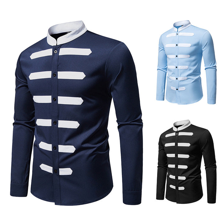 Elegant long sleeve shirt for men with contrasting inserts Chic and Style