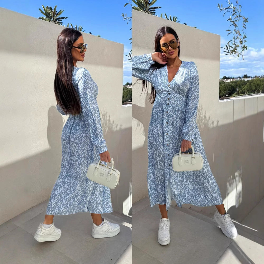 Elegant maxi dresses for women with floral patterns and button details Lune London