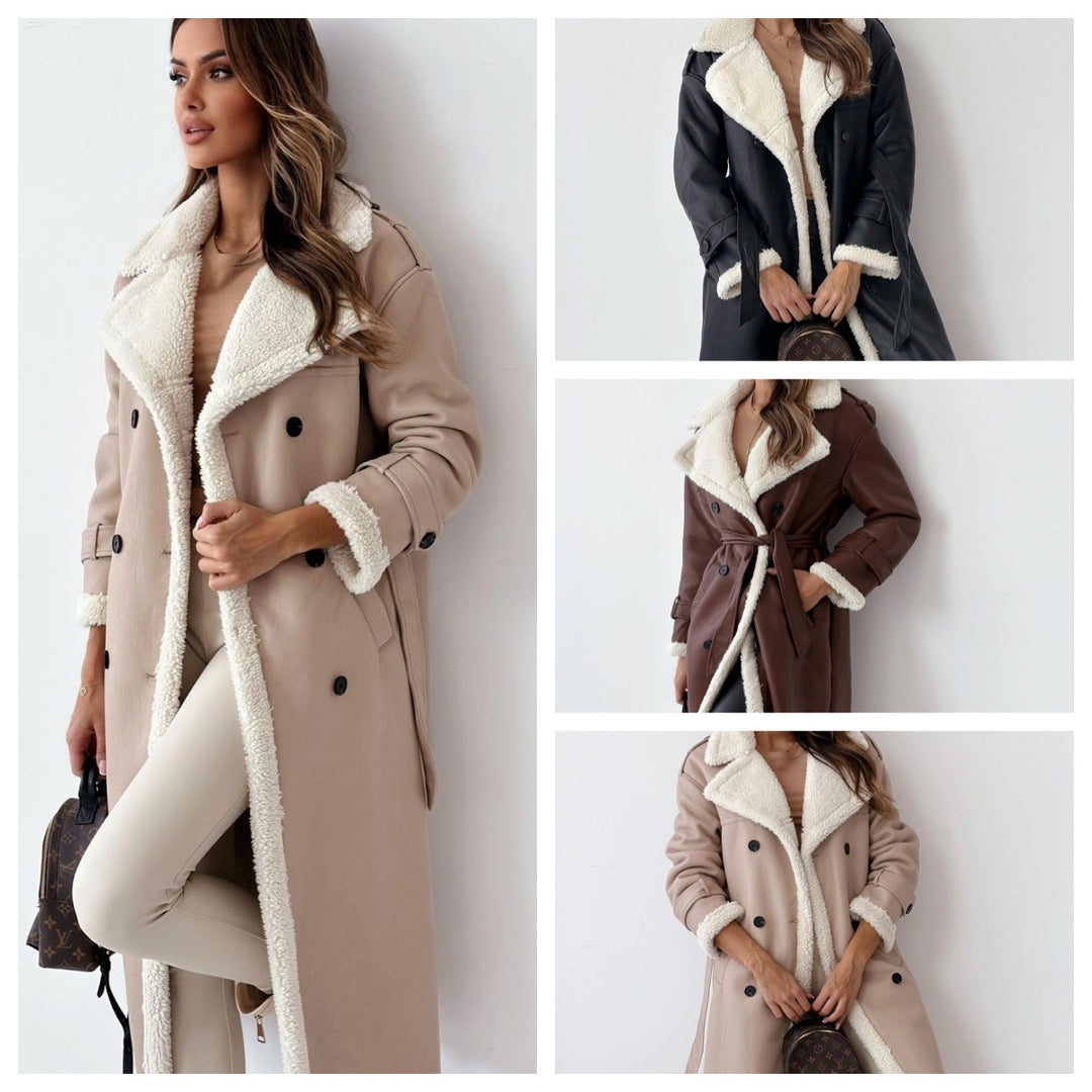 Ladies trendy transition coat with soft faux fur lining and stylish Lune Londonl details
