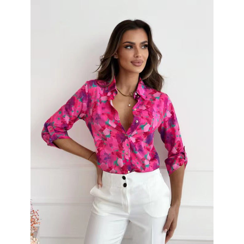 Blouse à manches longues pour dames imprimée avec une coupe élégante et un motif à la mode Chic & Stil