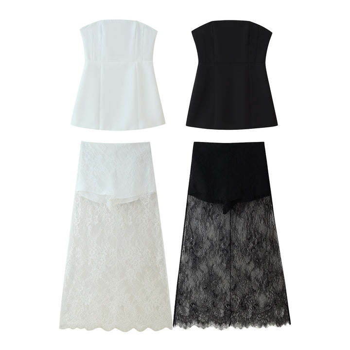 Lune London short tank top set for women and long lace skirt