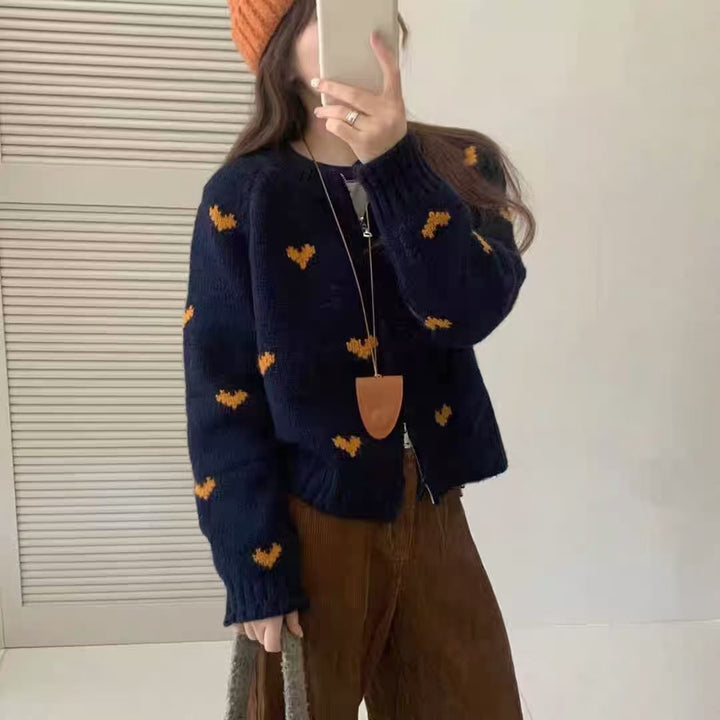 Knit jacket for women with heart-shaped pattern and relaxed fit Lune London