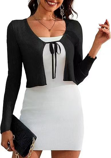 Ladies Short Knit Jacket with Fine Velvet Structure and Open Front Lune London