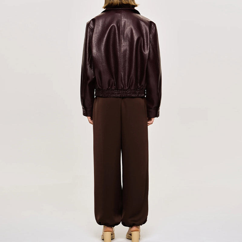 Ladies faux leather jacket with sporty design and elastic cuffs Lune London